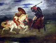 Eugene Delacroix Combat de chevaliers dans la campagne. painting
